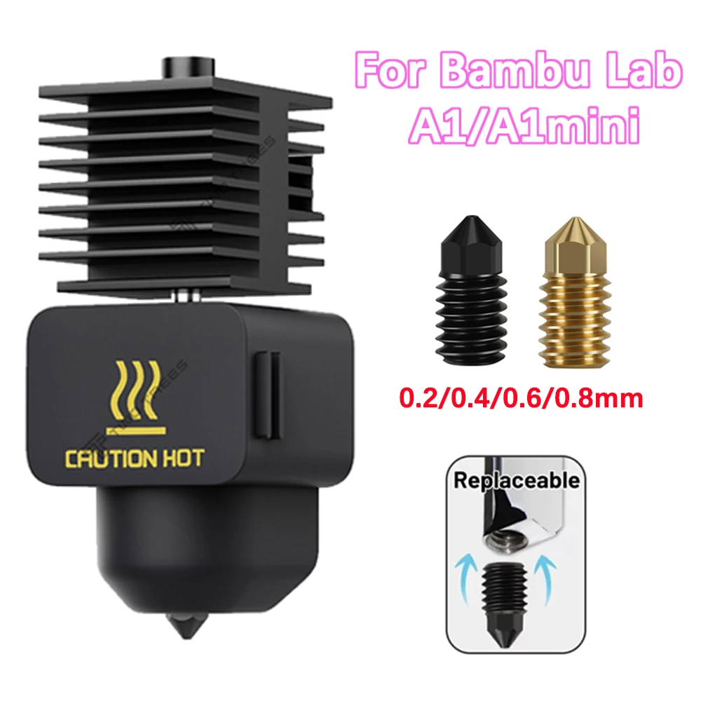 Hotend عدة ل Bambu Lab A1/A1 مجموعة رأس الطباعة السريعة الصغيرة سخان الثرمستور 0.2/0.4/0.6/0.8 مللي متر فوهة الصلب المقسى
