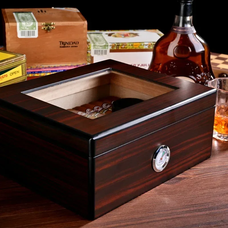 Imagem -02 - Humidor de Vidro para 2550 Charutos Higrômetro e Divisórias Interior em Madeira de Cedro Espanhol Acessórios para Charutos para Homens