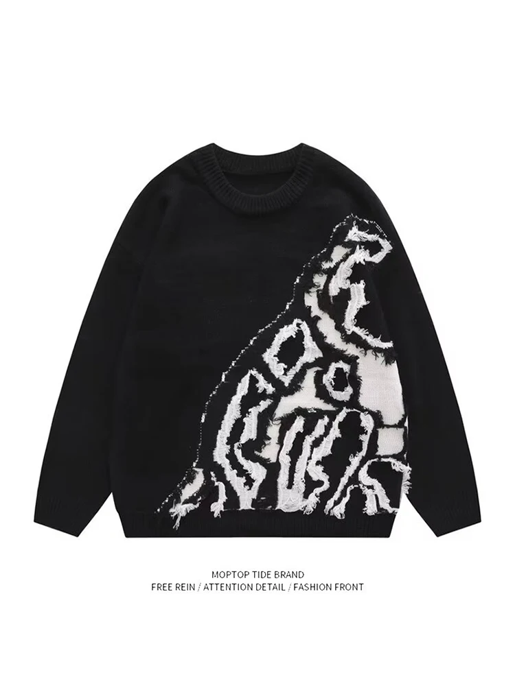 

Мужской зимний свитер с модным дизайном, трендовый брендовый трикотаж, осенне-зимний, в стиле кэжуал, с эффектом высокого качества, с дырками