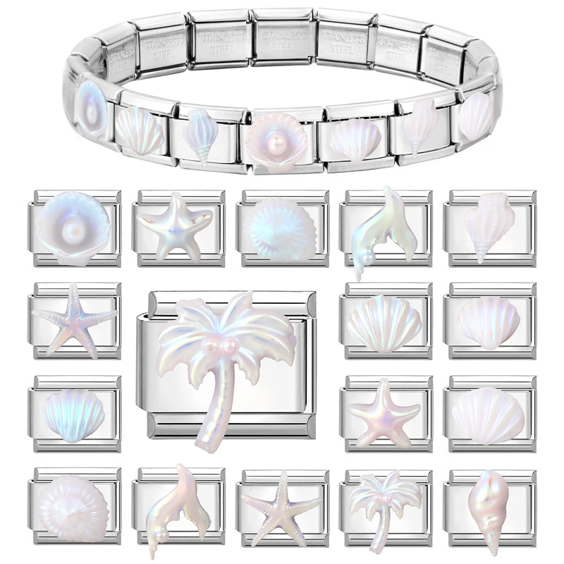 New Ocean Series 3D Shell Starfish Italian Charm Links Fit 9mm Bracelet Stainless Steel Women DIY Making Jewelry Gifts Wholesale