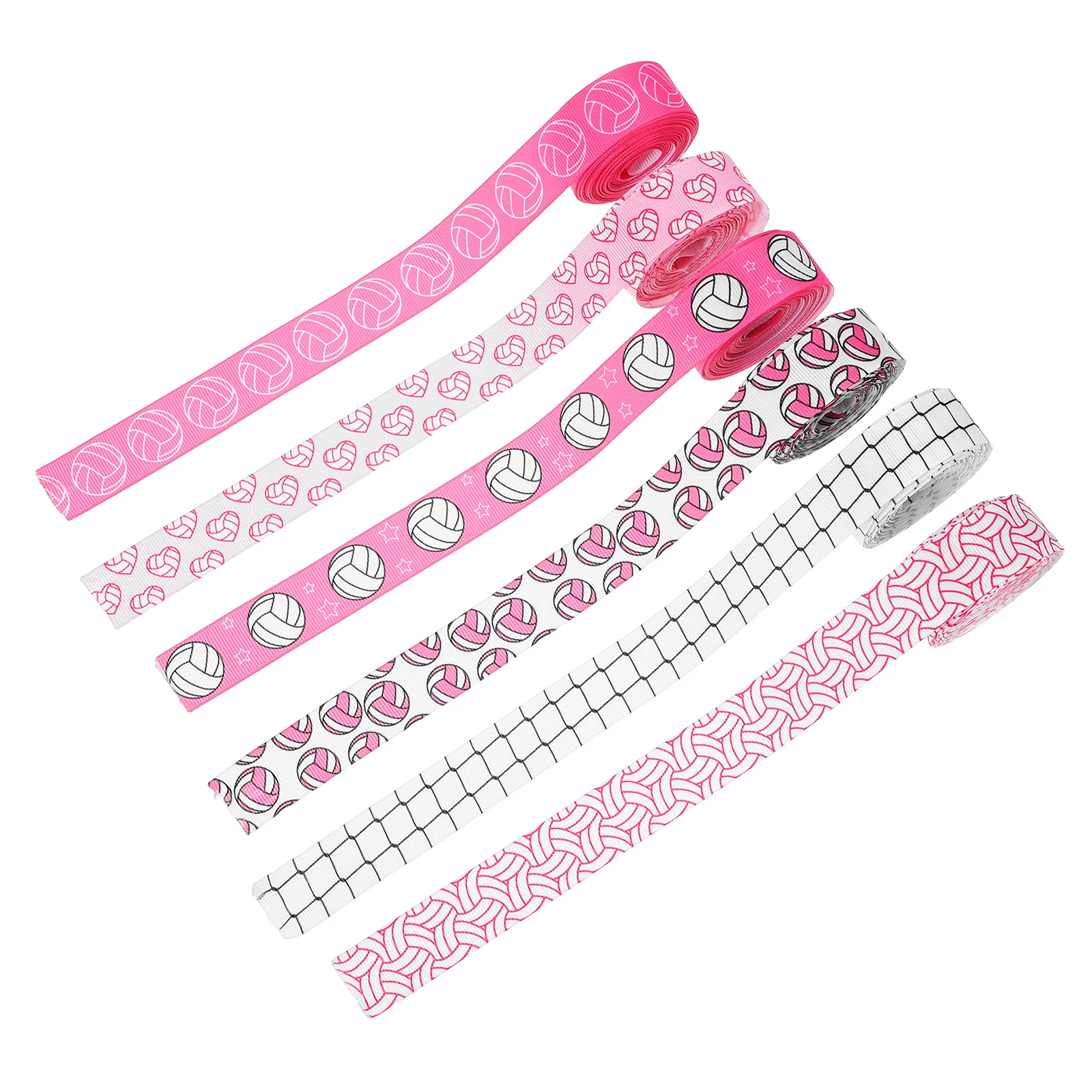 

6Pcs Volleyball Themed Ribbon Pink 5 Yards Grosgrain Crafting Ribbon for DIY Bows Hair Accessories Party Favor Decorations