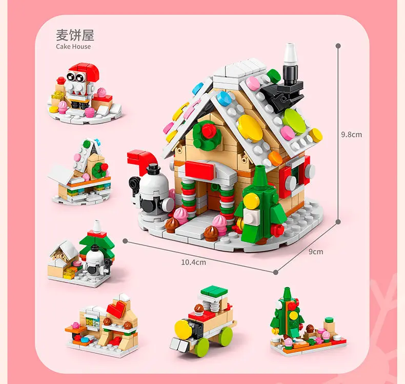 6 in 1 Christmas Gift for Kids Series Building Blocks Set with Light Creative Train Village House DIY Bricks Toys Xmas Gift