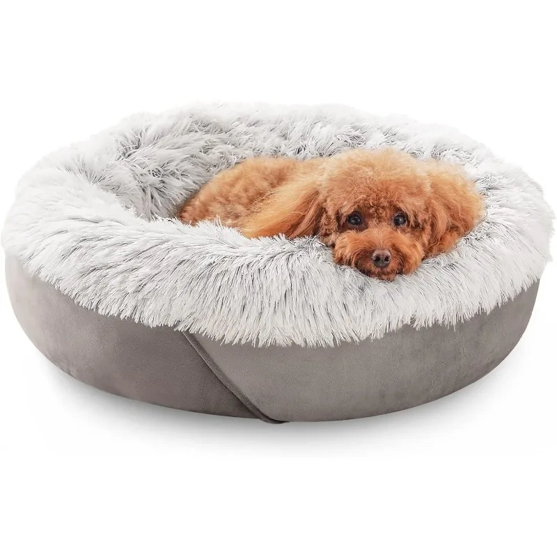 Calming Dog Bed for Small Medium Dogs, Anti-Anxiety Puppy Cuddler Bed, Cozy Soft Round Fluffy Plush Pet Bed