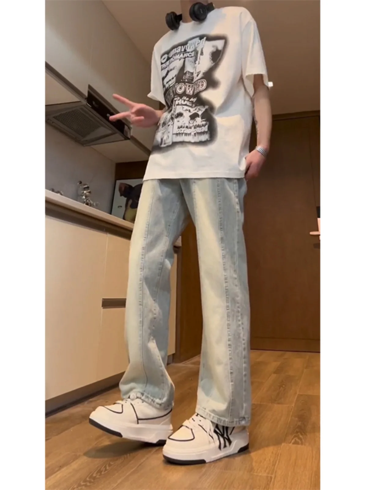 

Мужские джинсы прямого кроя в стиле ретро, весенняя коллекция, повседневные, со средней посадкой, на молнии, из денима, молодежный тренд, смесовый хлопок