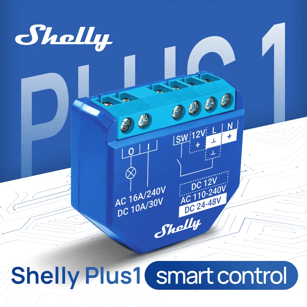 Умный переключатель Shelly Plus 1, релейный переключатель с Wi-Fi и Bluetooth
