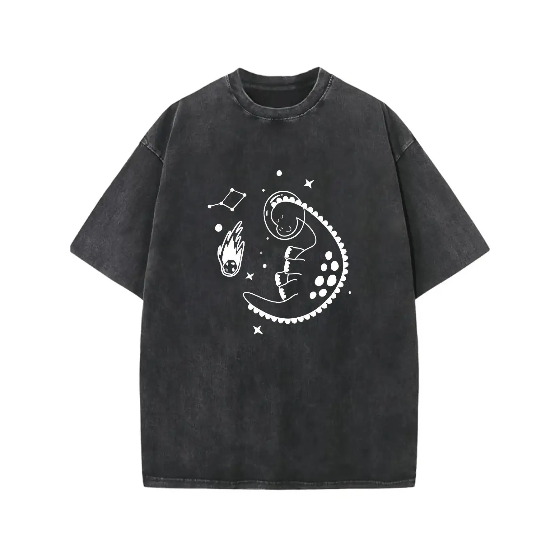 

Vintage Oversized T-Shirt Crescent Moon Astronaut Graphic Tee Grunge Space Galaxy Streetwear Top for Women and Men