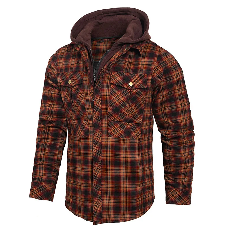 2024 New Scottish Style Checkered Cotton Jacket for Men With Long Sleeves and Thick Cotton Shirt Jacket