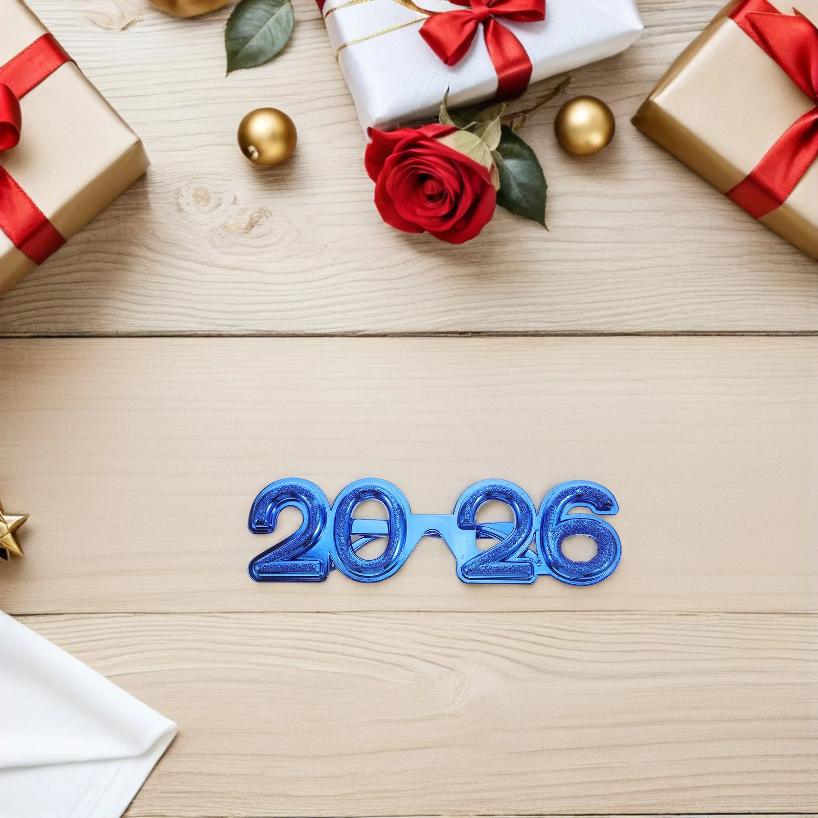 

Sunglasses 2026 New Year Eyeglass Props Glitter Years Eve Blue Happy Eyeglasses