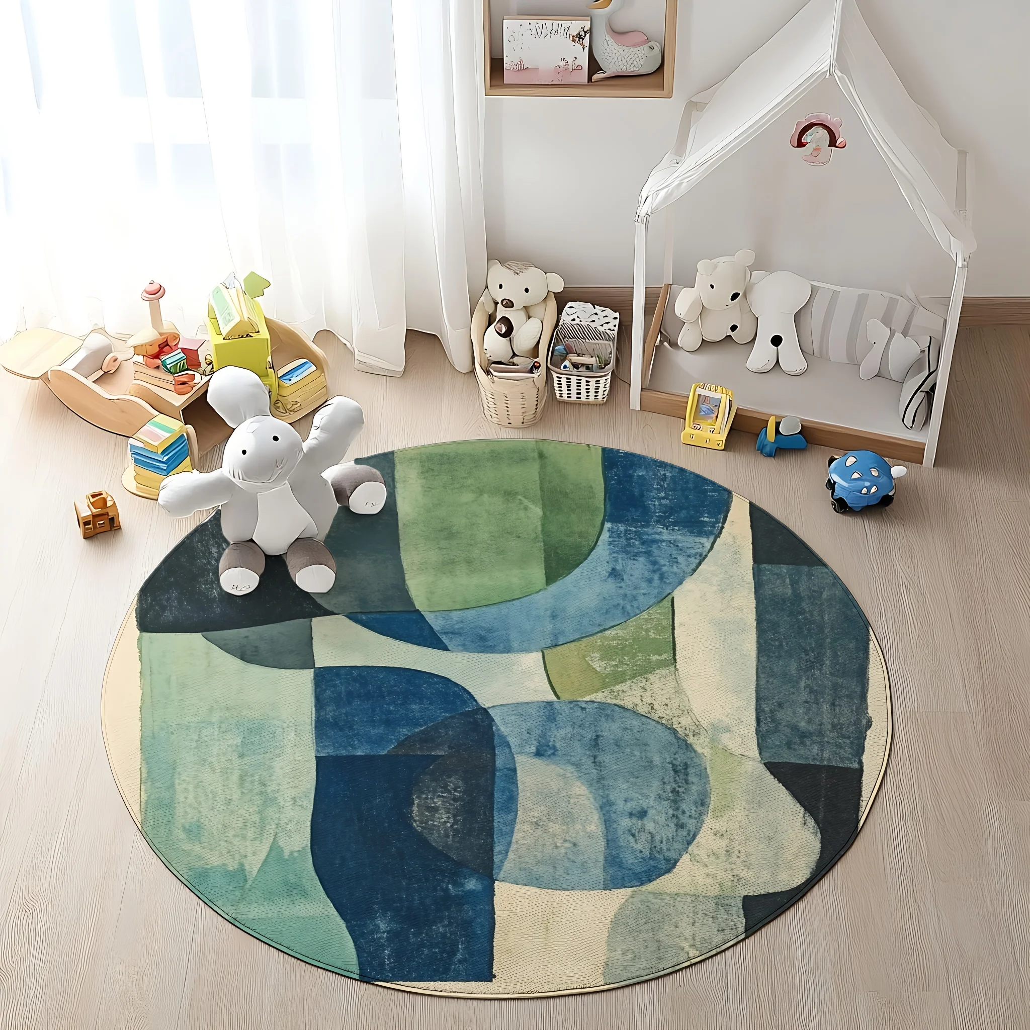 Stylish Overlapping Shape Motif Area Carpet Retro Round Doormat For Gym Dance Studio Supermarket Restaurant