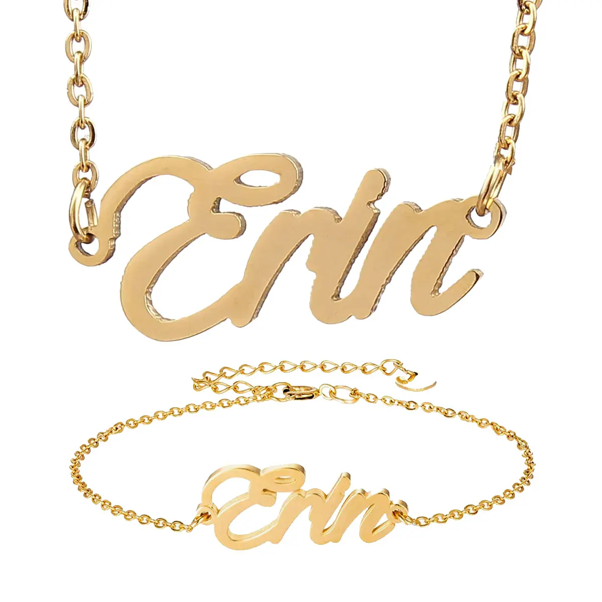 

Erin Name Necklace and Bracelet Jewelry Set Stainless Steel Letter Choker Pendant Nameplate for Girl Party Gift