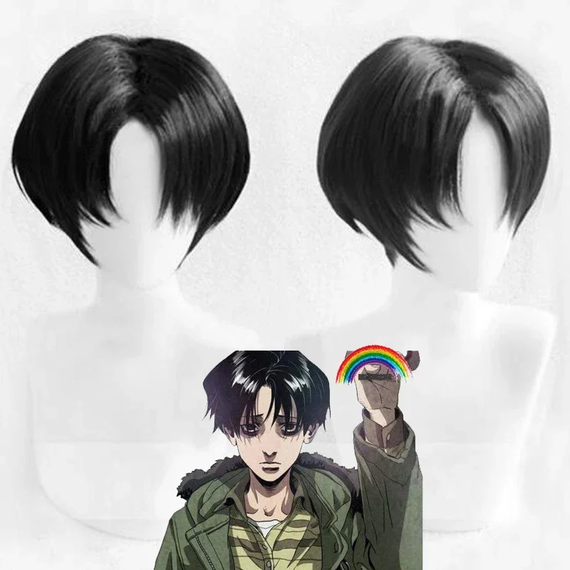 Killing Stalking Yoon Bum Yoonbum 짧은 검정색 내열성 코스프레 유니폼, 커스텀 티셔츠 스커트, 코스튬 가발 무료 가발 모자