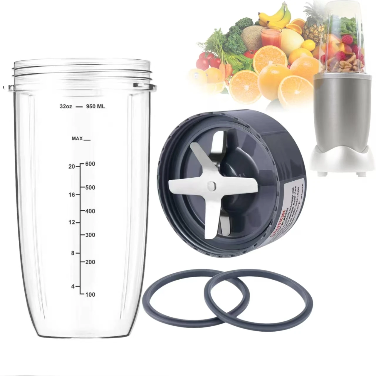 

New Blender Cup and Blade Replacement Parts 32oz Cup and Extractor Blade Compatible with NutriBullet 600W/900W Series