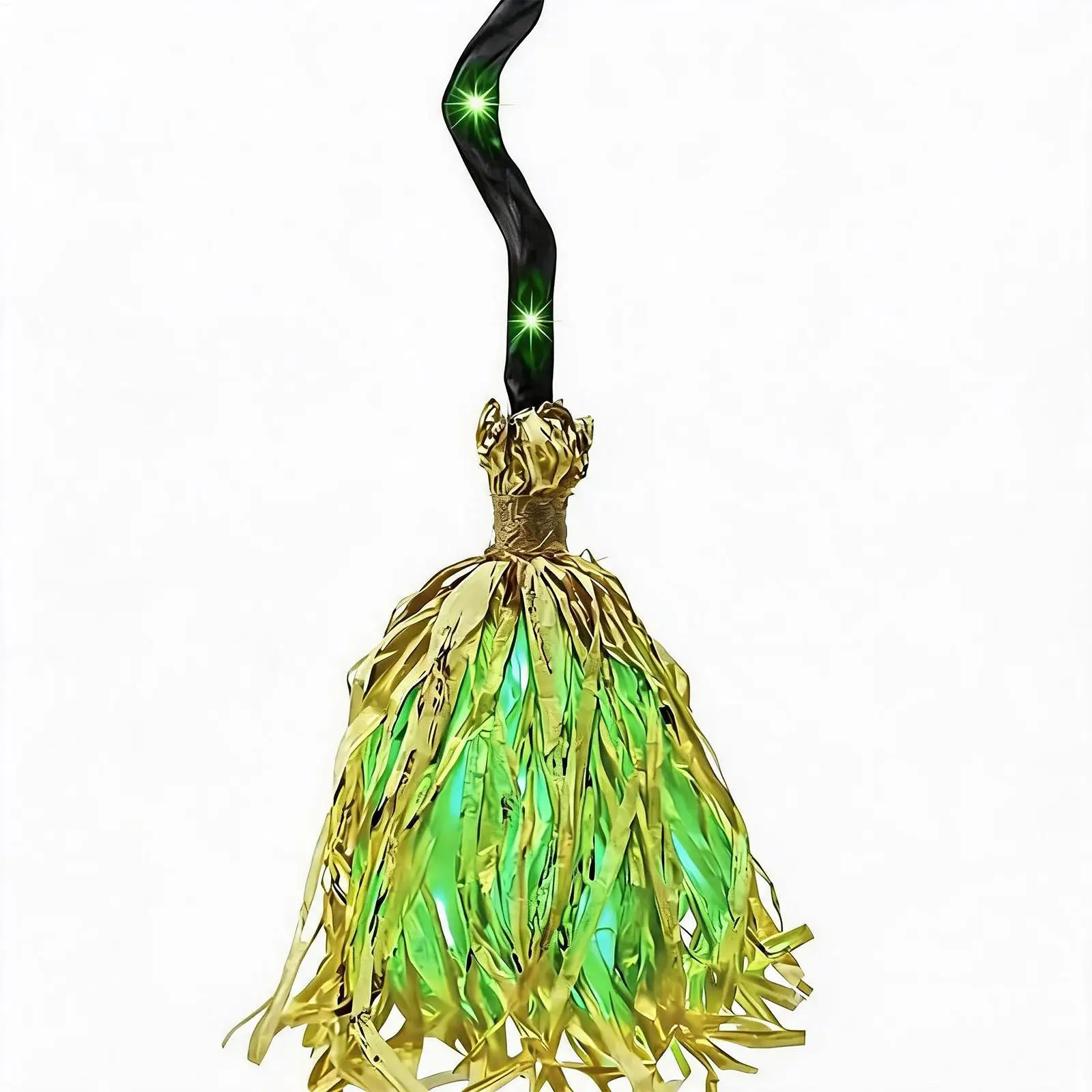 Halloween witch broom Green Led Lights Glowing Witch Broomstick  with Sound Dancing Witch Broom Animated Horror Scene Prop