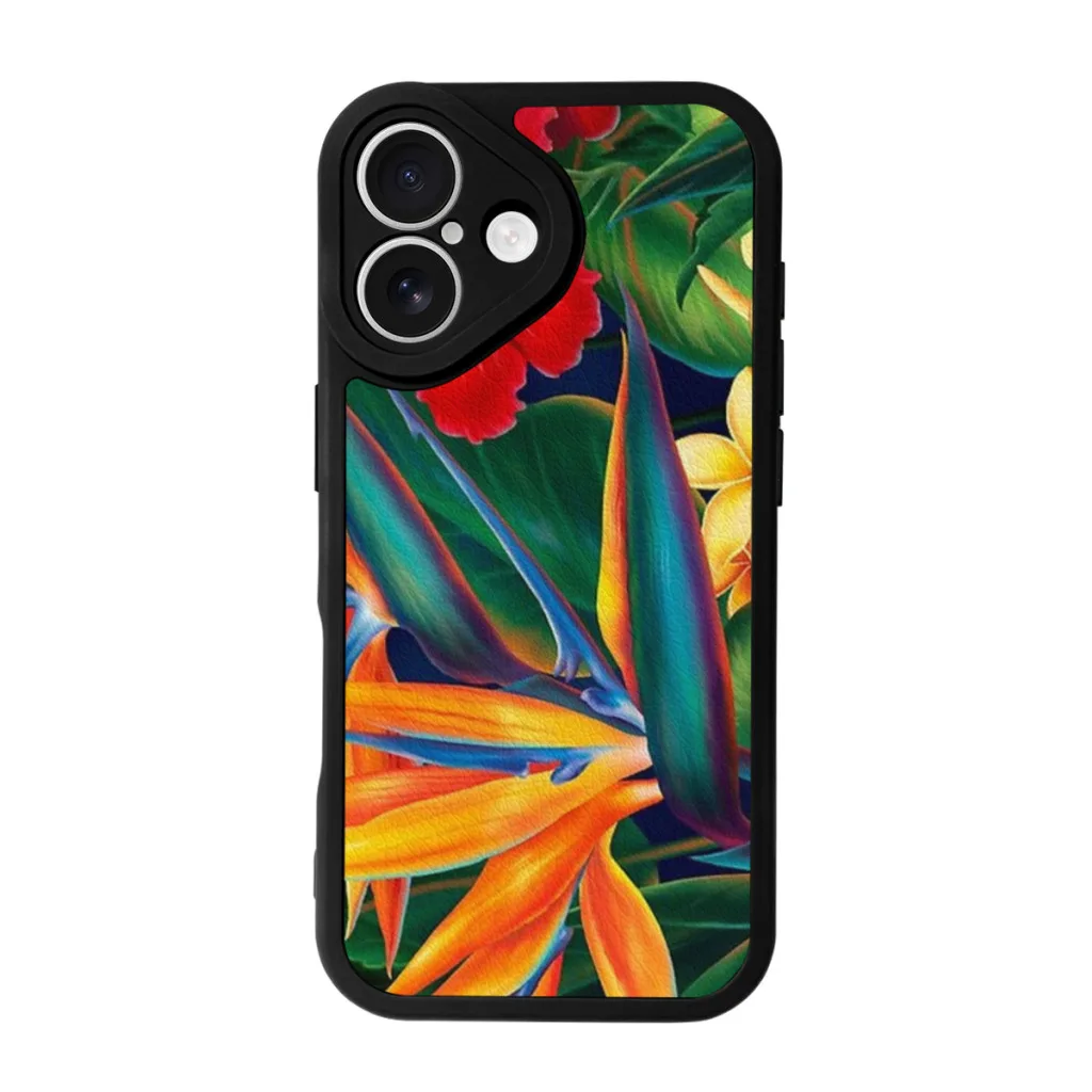 Tropical Paradise Hawaiian Birds of Paradise Illustration Phone Case For iPhone 16 Pro Max Plus Soft Silicone Skin Case