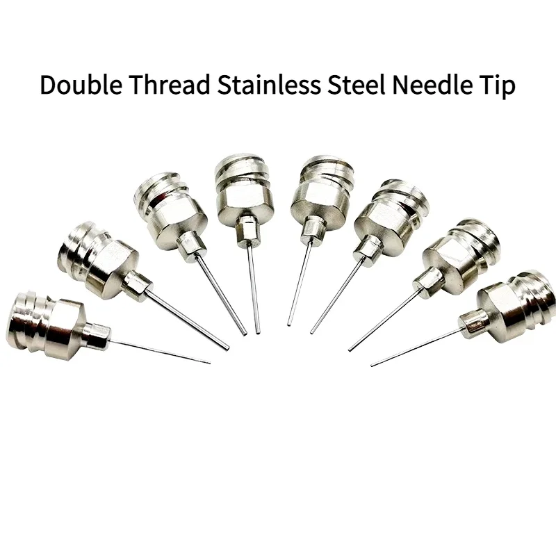 10Pcs/Box 8-25G Industrial Use 13mm Stainless Steel Glue Dispensing Tip - External Thread, Dual Threaded Base