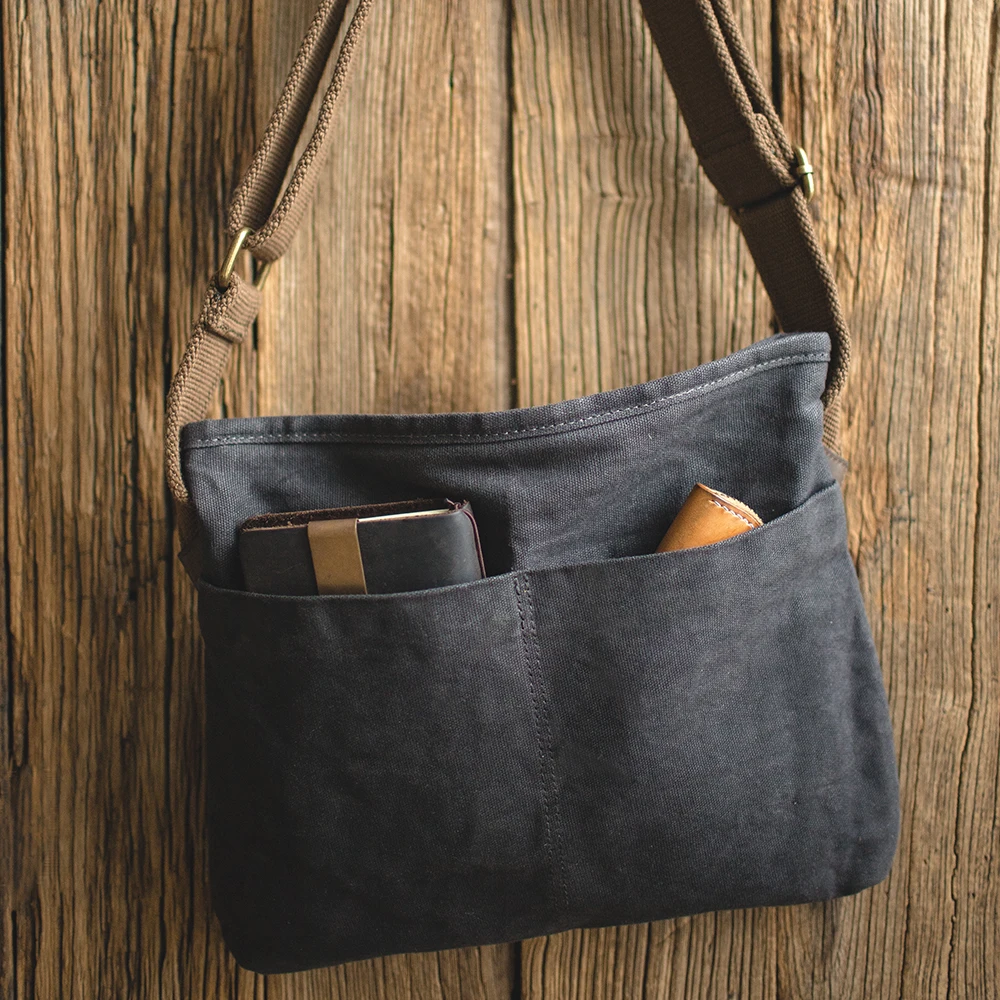 Maden Men's Vintage 16oz Oil Waxed Shoulder Bag Doing Old Waterproof Messenger Bag Durable Canvas School Travel Casual Handbags