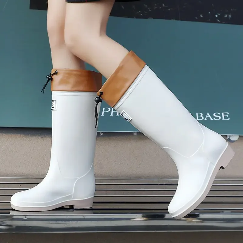 New Women Fashion Knee-high Rain Boots Outdoor Waterproof PVC Rainboots Female Non-slip Water Shoes Wellies Boots