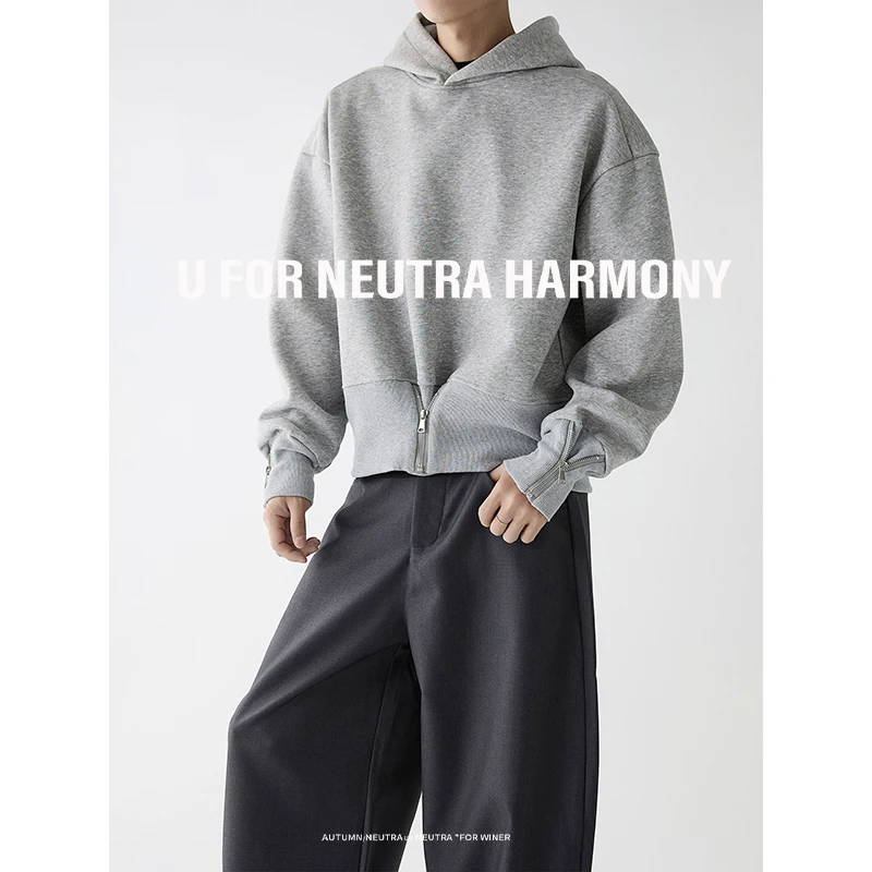 

Grey Black Short Hoodies Men Fashion Casual Hooded Sweatshirt Men Streetwear Korean Loose Pullover Hoodies Mens Hoody M-2XL