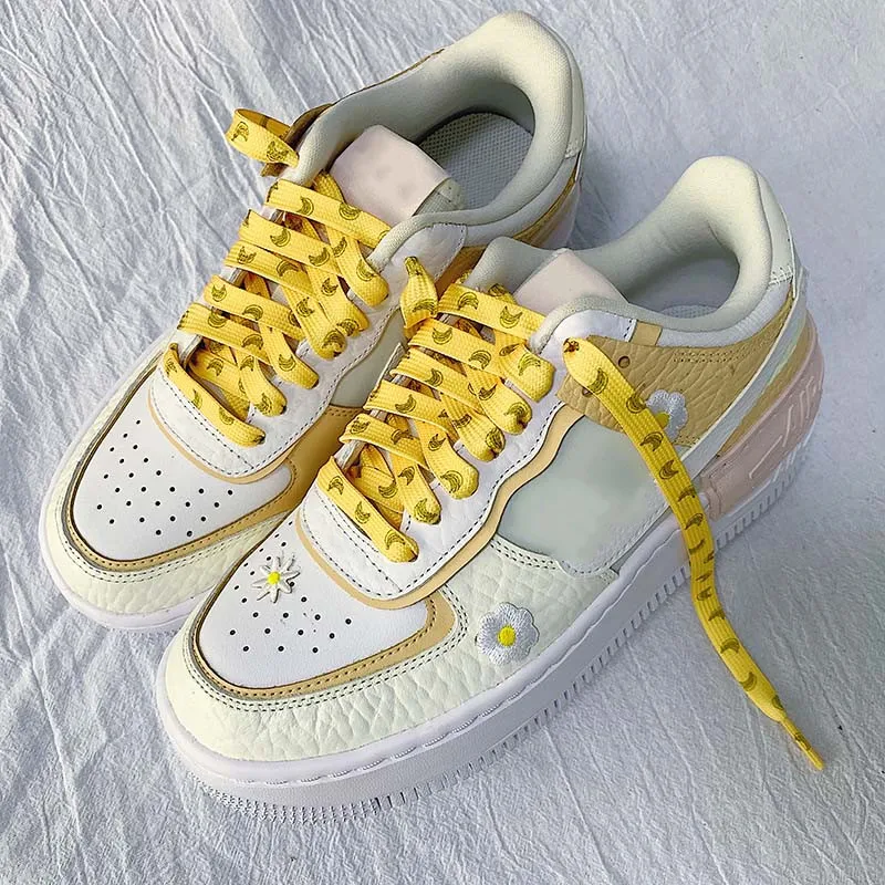 Flache, süße Macaron-Schnürsenkel für Sneaker, mit Musterdruck, Fruchtmotiv, Erdbeere, Traube, Pfirsich, Orange, Banane, für AJ1, AF1, INS, Neu – Detail 7