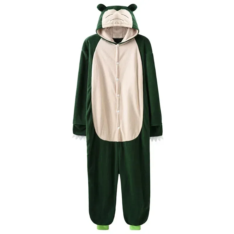 

Green snolax onesie anime kigurumis Women Men couple pajama polar fleece funny cute suit winter animal cartoon overalls