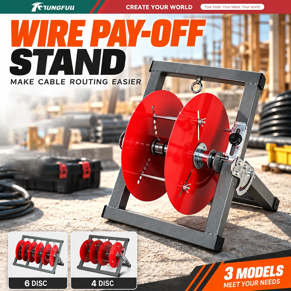 Heavy‑Duty Multi‑Spool Cable Dispensing Rack Wire Payoff Stand With Separate Brakes Foldable Electrician Tool No Wire Included
