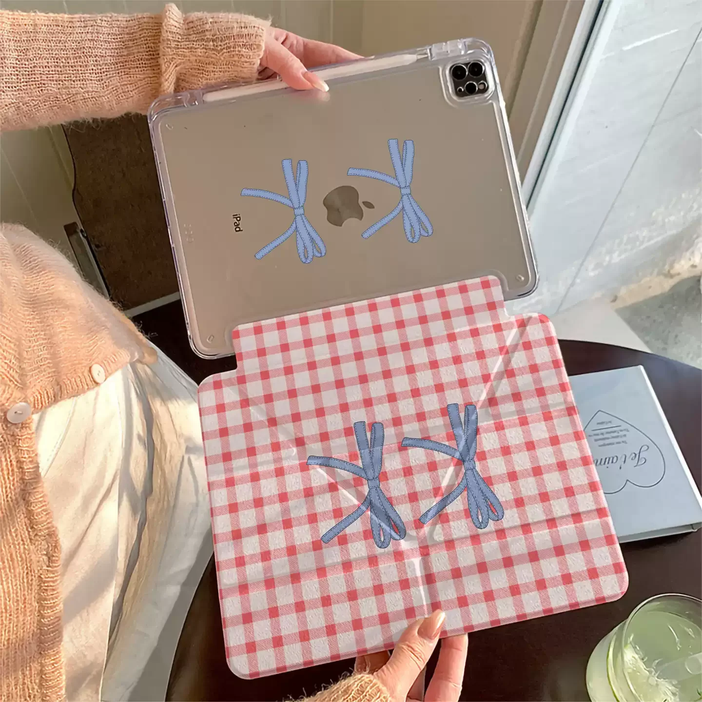 Red Plaid Blue Bowknot Tablet Case For iPad Pro 11 12.9 13 M2 M4 M3 M5 Shell 8.3 9.7 10.2 5/6/7/8/9/10/11th Air 2 3 4 5 6 Cover