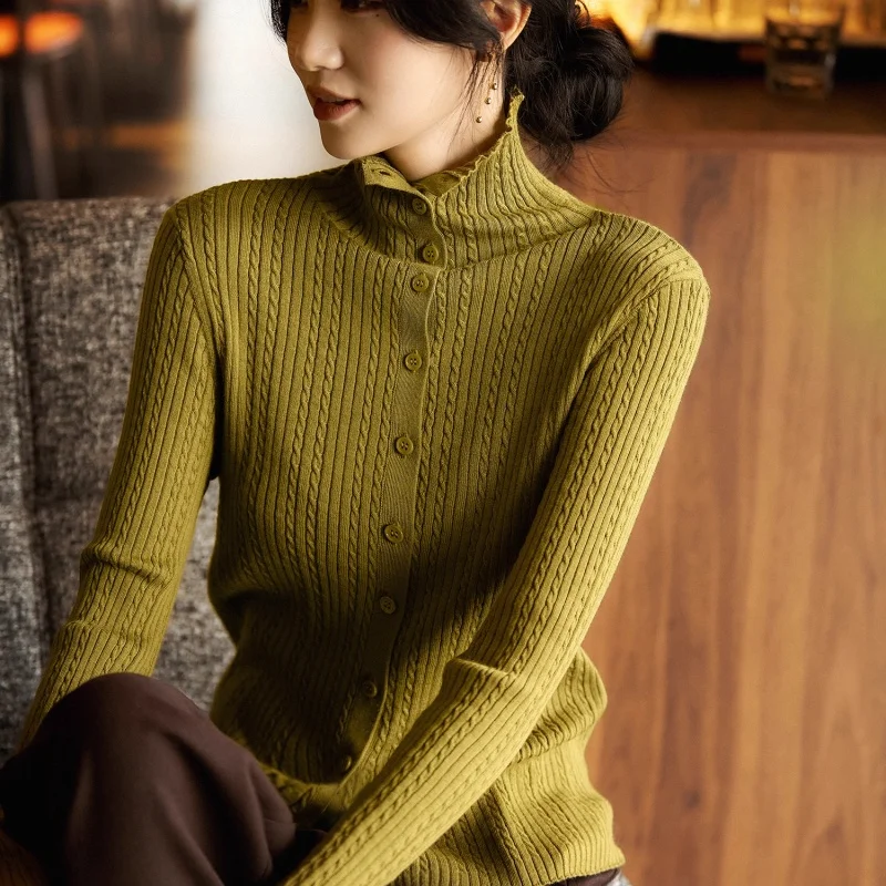 Birdtree,100% Sheep Wool Undershirt,Women Knitted Bottoming Shirt,Turtleneck,Single Breasted,Autumn Winter Pullover T5N911JF