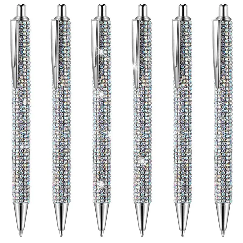 AA83 6 Pcs Cute Pen Bling Pens Christmas Rhinestones Gift Silver Metal Ballpoint Pens Fancy Sparkly Crystal Pens B