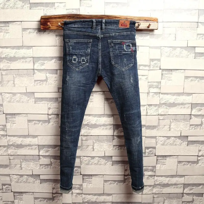 Fashion Casual Jeans for Men Spring and Autumn Denim Pencil Pants Solid Designer Cat Scratches Blue Stretch Skinny Jeans Man