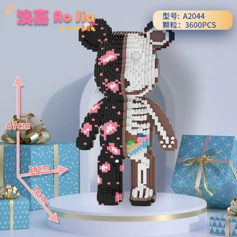 DIY zabawki dla dzieci Cartoon Mini miłość przemoc niedźwiedź Bearbrick Model ze światłem klocki do budowy mikro cegły świąteczny prezent urodzinowy