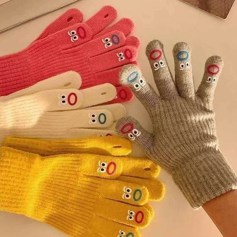 Funny Finger Gloves Winter Warm Open Mouth Finger Gloves Women\'s Cute Fingertip TouchScreen Glove Warm Outdoor Knitted Gloves