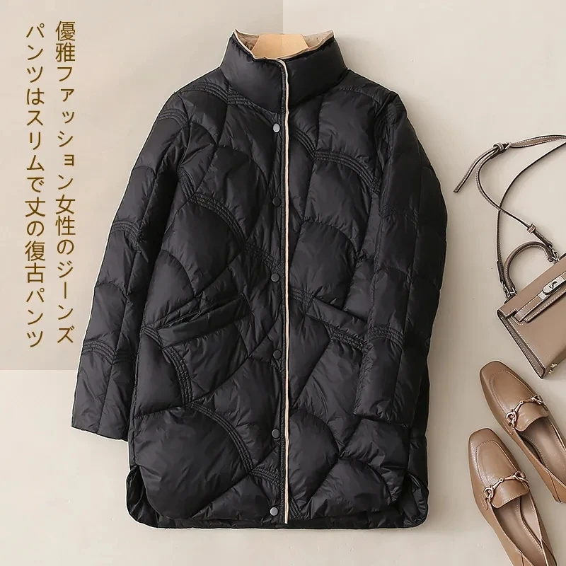 2024 New Winter Down Jacket Women Fashion Stand Collar Long Coat Casual Loose Ultra Lightweigh Warm Puffer Coat Female Snow Outw