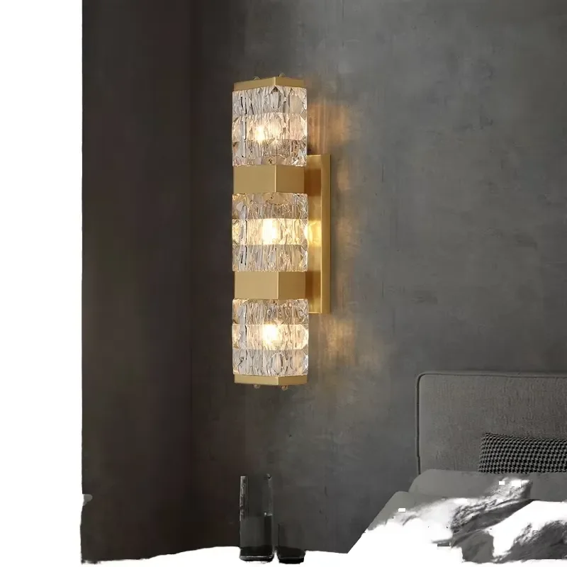 Modern LED Sconce Gold Crystal Vintage Design Square Wall Bracket 220V Home Decoration Living Room Bed Light Lamp