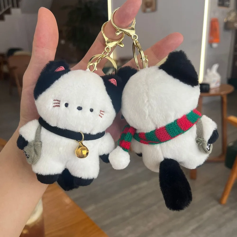 Travel Kitten Plush Cat Bag Pendant Bell Scarf Cat Plush Keyring PP Cotton Cute Plush Cat Doll Keychain Christmas Gift