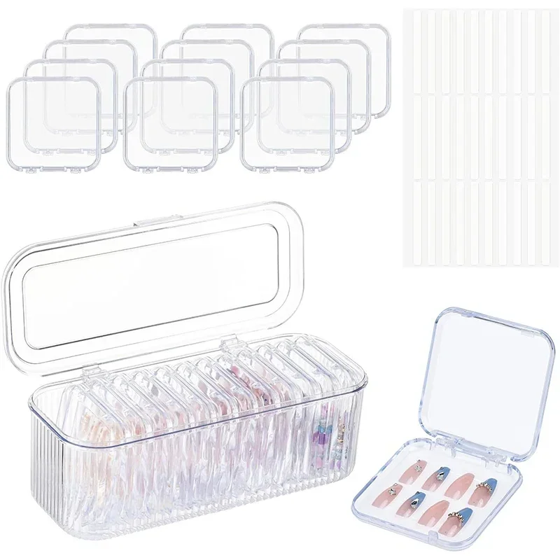 

False Nails Storage Box Transparent Plastic Nail Art Tools Organizer with Lid Dustproof Sealed Fake Nails Packaging Display