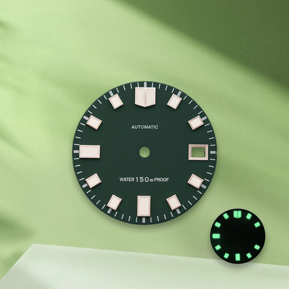 28.5mm S Logo NH35 Automatic Matte Black Dial No Hands Fit NH36/4R/7S Movement C3 Green Luminous Watch Modification Accessories