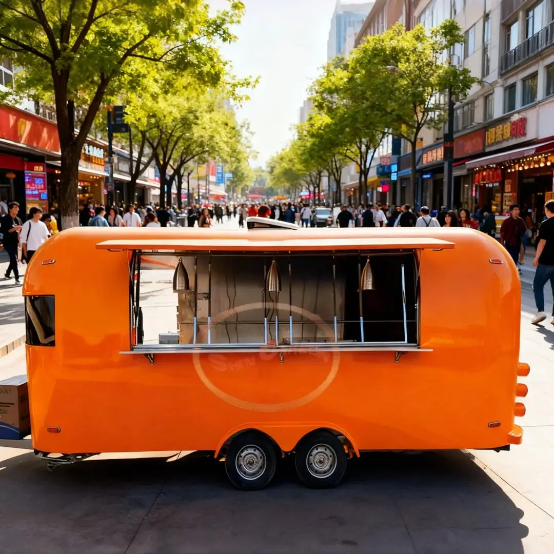 مقطورة طعام القهوة مع منضدة عمل مبردة مدمجة وعربة بيع الشوارع الشهيرة على الإنترنت لأعمال الأطعمة والمشروبات