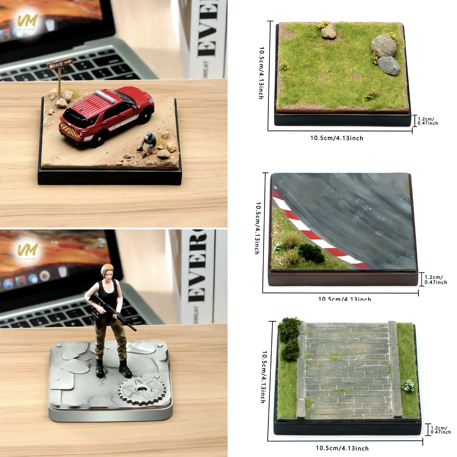 

10.5cm Square Scene Muddy Wasteland Mechanical Gear Grassland Platform Suitable for 1/87 1/64 Scale Dolls Cars Ornament Display