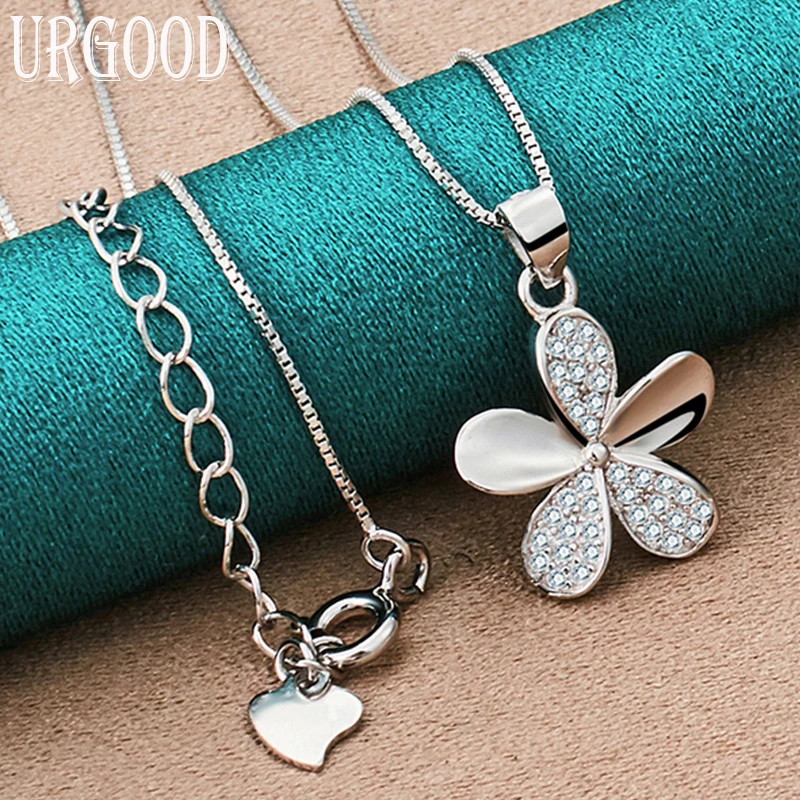 

925 Sterling Silver AAA Zircon Flowers Pendant Necklace 16-30 Inch Chain For Women Party Engagement Wedding Fashion Jewelry
