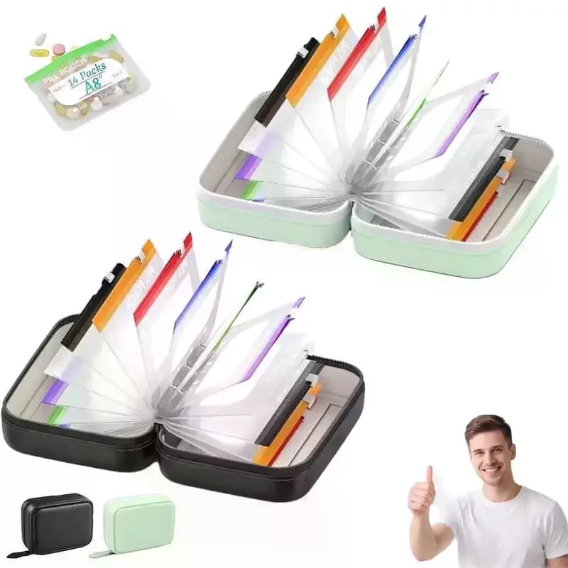 1 Set Writable Labels Waterproof Pill Pouch Kit With 7/14 Color-coded Pouches For Daily Medication Vitamins & Supplements