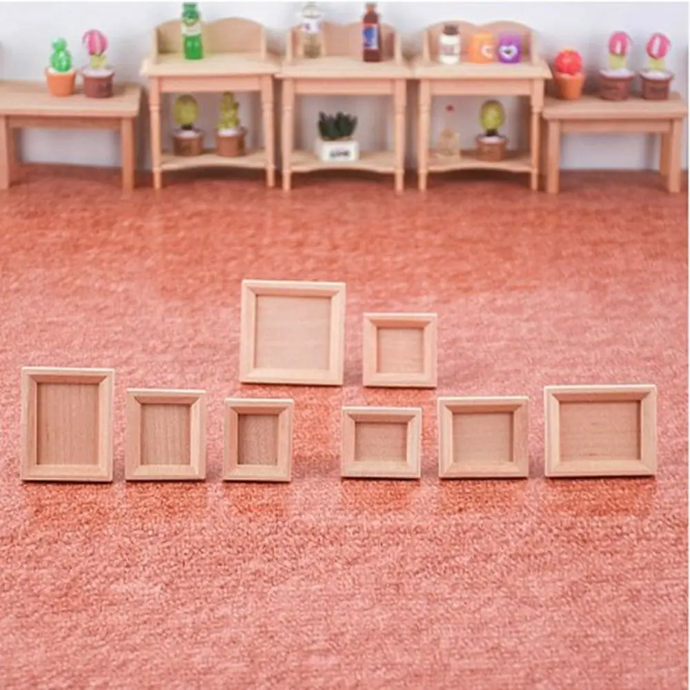 2pcs High Quality 1/12 Dollhouse Miniature Photo Frame Mini DIY Accessories Wood Photo Frame Photo Display