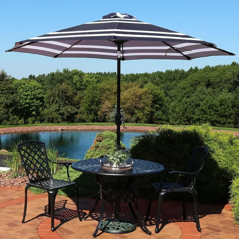 

9-Foot Patio Umbrella with Push Button Tilt and Crank - Aluminum Pole with Polyester Canopy - Awning Stripe