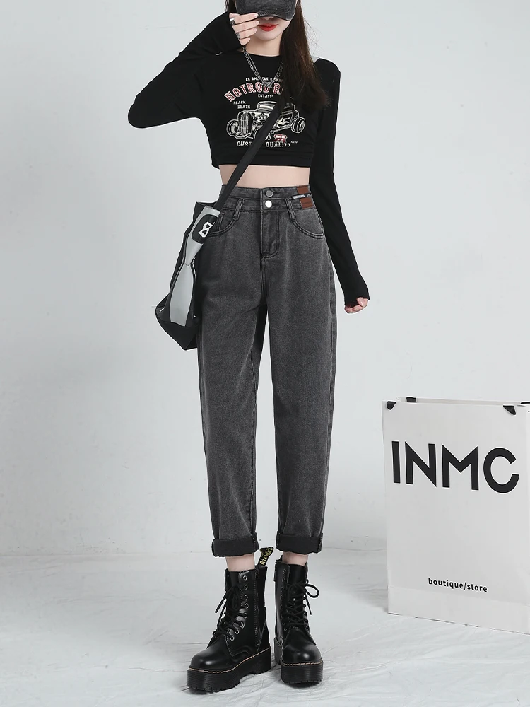 

Женские джинсы Mom с высокой талией, свободного кроя, весенне-осенние, прямые, больших размеров, укороченные, в стиле Harlan/Dad