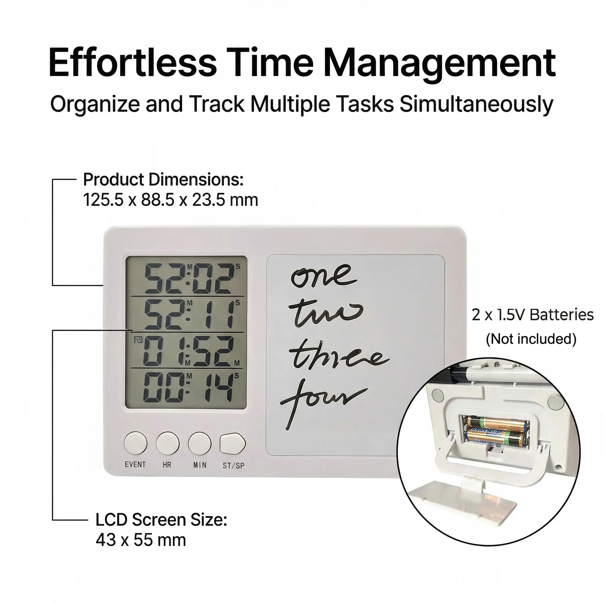 Digital Kitchen Timer Large LCD 4 Channel Digital Timer Kitchen Timer Count Down Up Timer tablets KT002(White button)