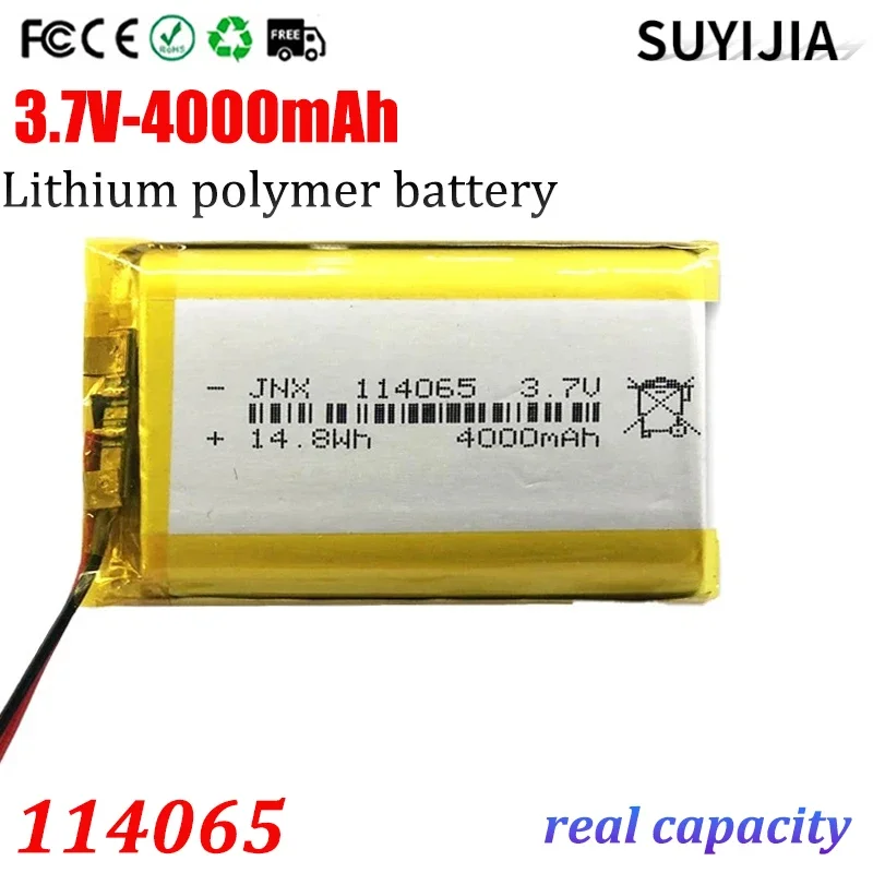 

New 3.7V Rechargeable Polymer Lithium Battery 114065 4000mAh Suitable for FPV GPS Shaver Beauty Instrument Mobile Power Battery