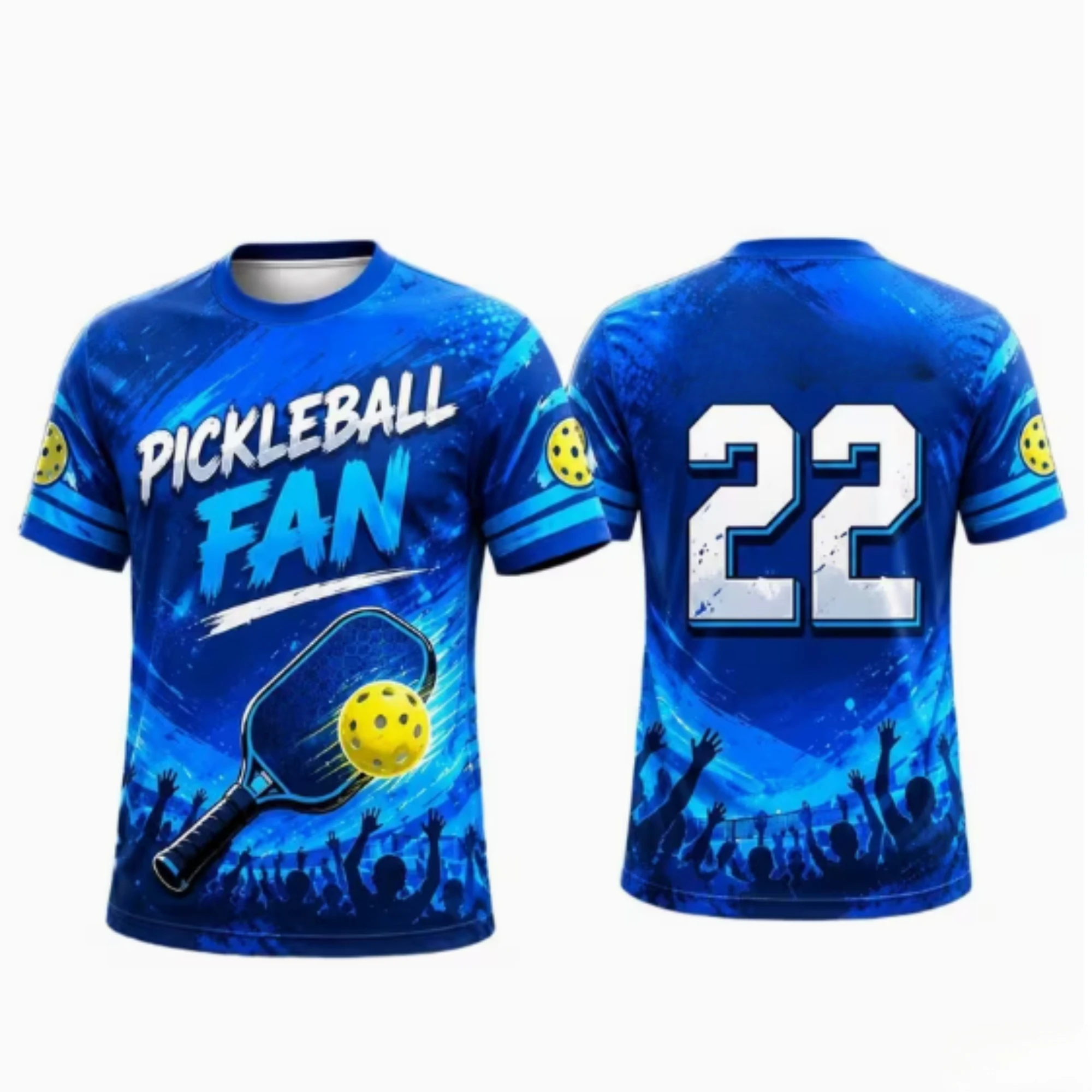 Men Breathable Pickleball Fan Jersey Short Sleeve 22 Number Print Polyester Sport Shirt Multiple Colors