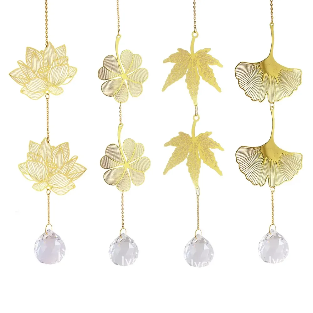 New Hanging Decoration Sun Catcher Lotus & Ginkgo Leaf Window Art Crystal Suncatcher Gift Rainbow Maker Window