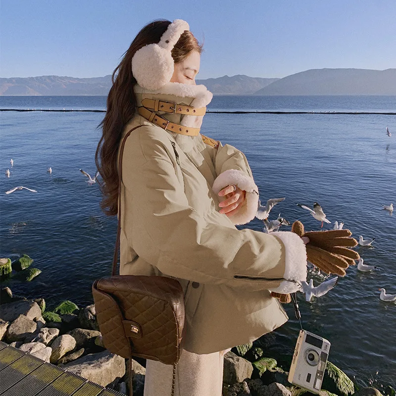 سترة نسائية شتوية جديدة من صوف الضأن بتصميم كوري جديد فضفاضة وسميكة 90 سترة بيضاء مبطنة #4