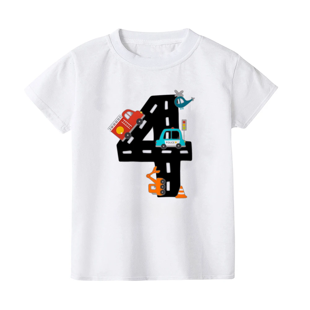 Personalized Construction Birthday Shirt Boy Clothes Custom Name Kid Vehicle Cotton Tshirt Birthday Party Gift Children Shirts