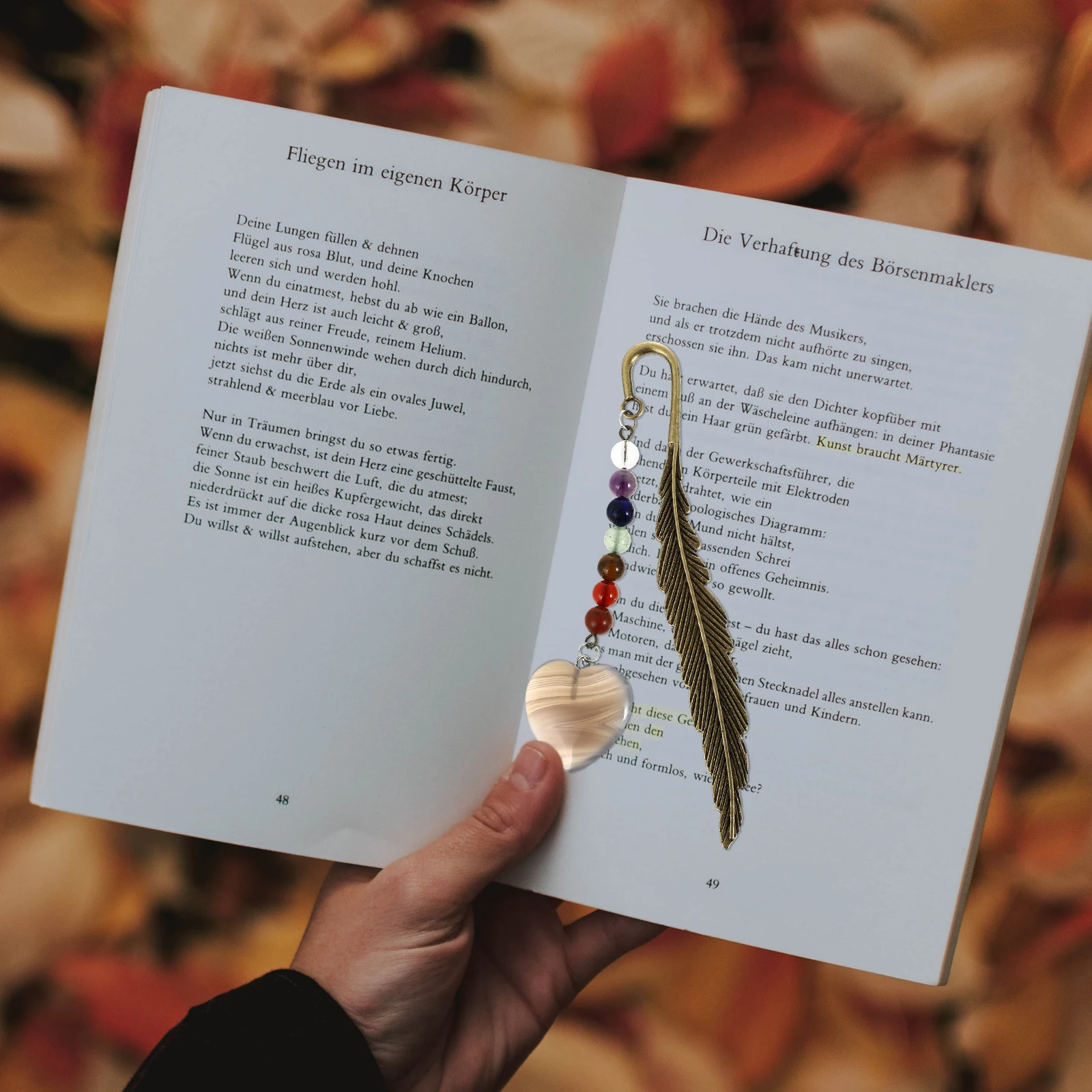 ที่คั่นหนังสือหินธรรมชาติพรีเมียม รูปทรงขนนกโลหะ ที่คั่นหน้าหนังสือตกแต่ง สำหรับนักอ่าน ของขวัญ สไตล์วินเทจ สีสันสดใส